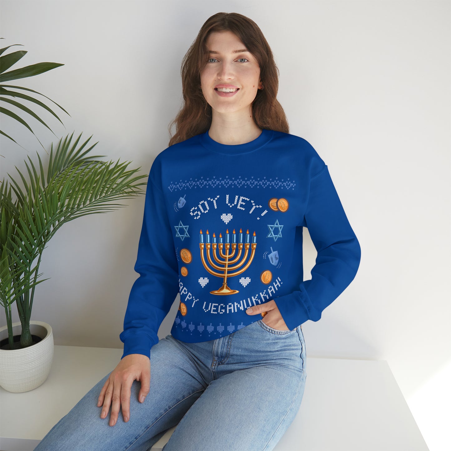 Vegan Hanukkah Ugly Sweater Unisex Heavy Blend™ Crewneck Sweatshirt Veganukkah!