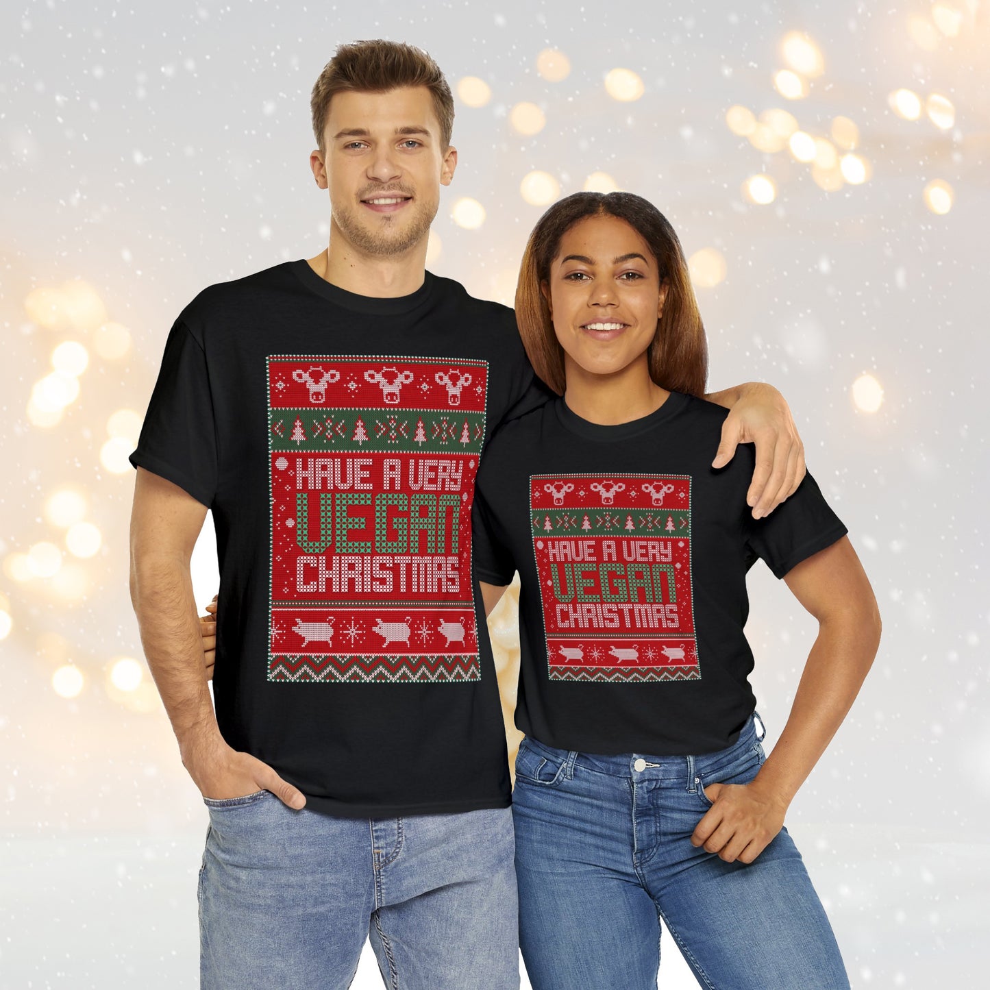 Vegan Ugly Christmas Sweater 100%  Cotton Tee. Unisex