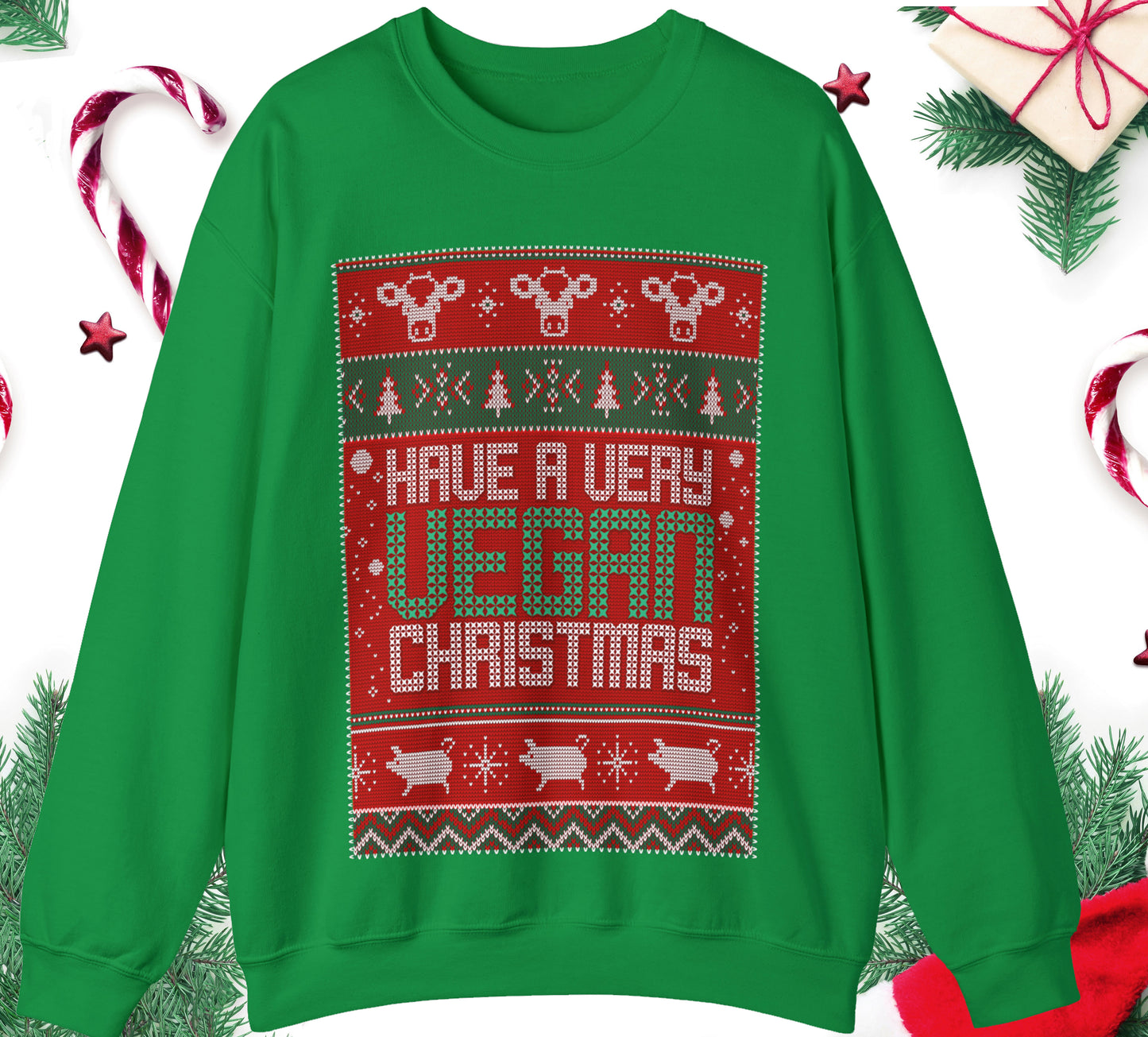 Vegan Ugly Christmas Sweater  Unisex 100% Cotton Crewneck Sweatshirt