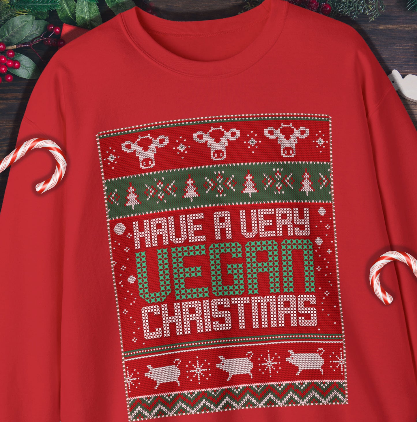 Vegan Ugly Christmas Sweater  Unisex 100% Cotton Crewneck Sweatshirt