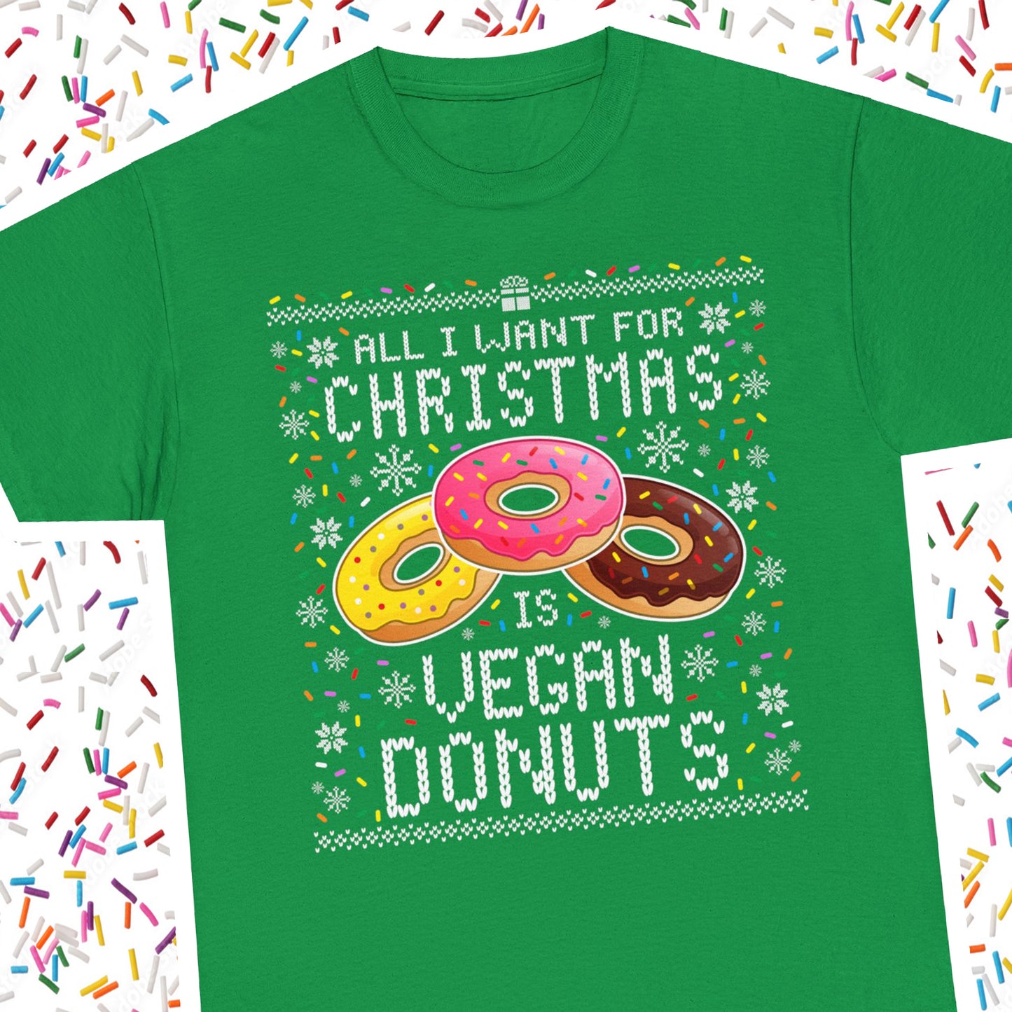 Vegan Donuts Ugly Christmas Sweater Tee Unisex