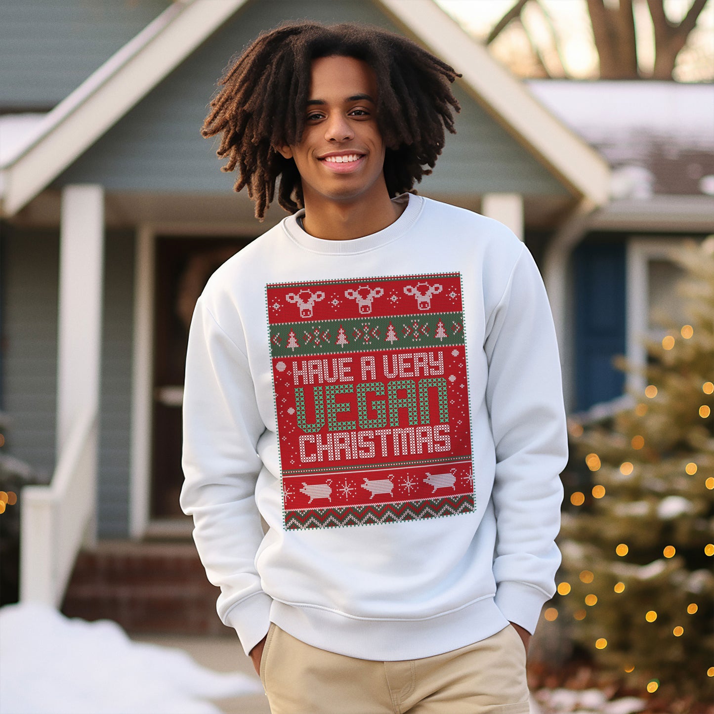 Vegan Ugly Christmas Sweater  Unisex 100% Cotton Crewneck Sweatshirt