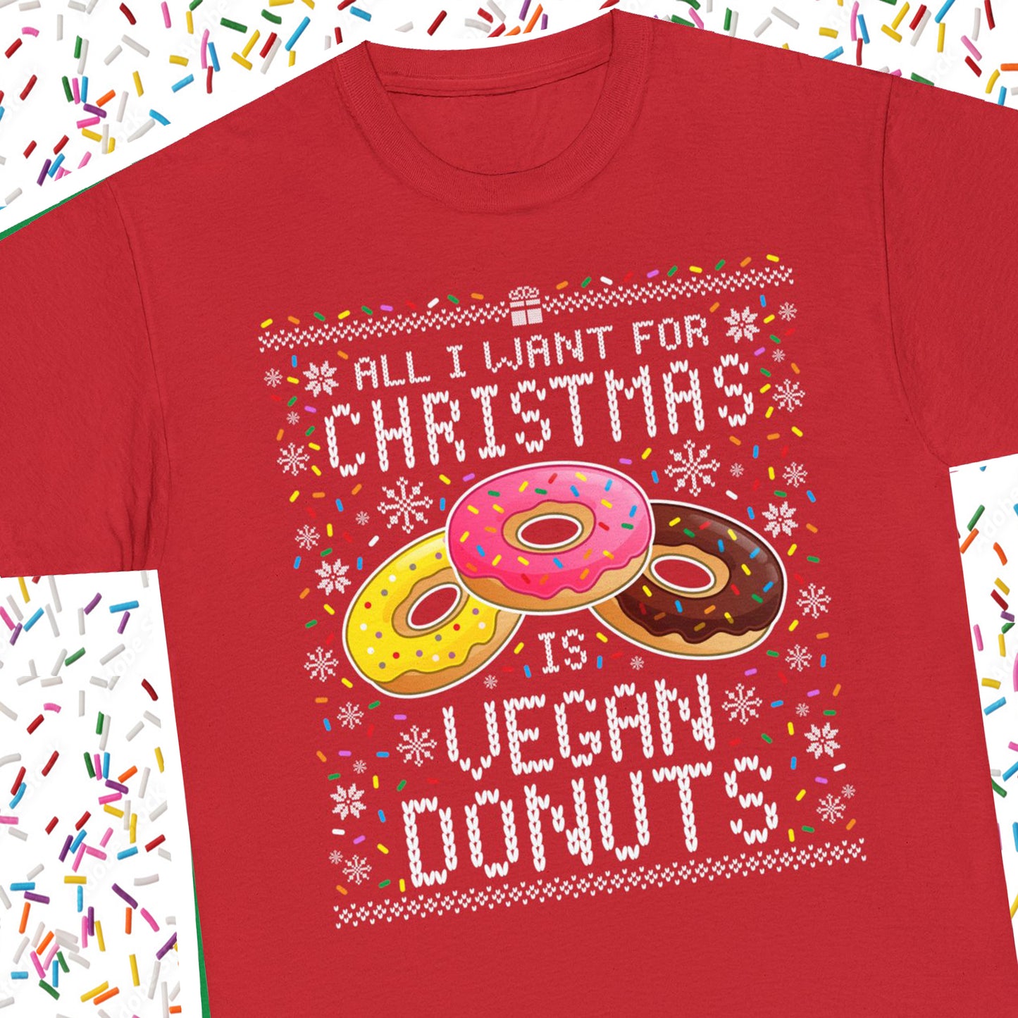 Vegan Donuts Ugly Christmas Sweater Tee Unisex