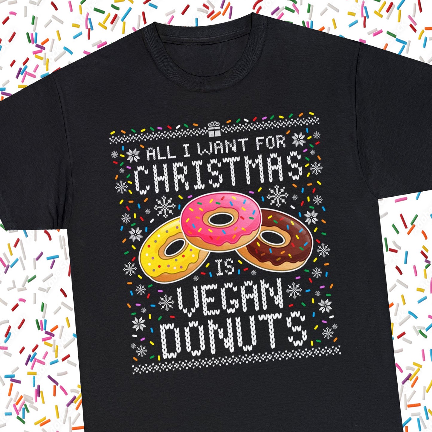 Vegan Donuts Ugly Christmas Sweater Tee Unisex