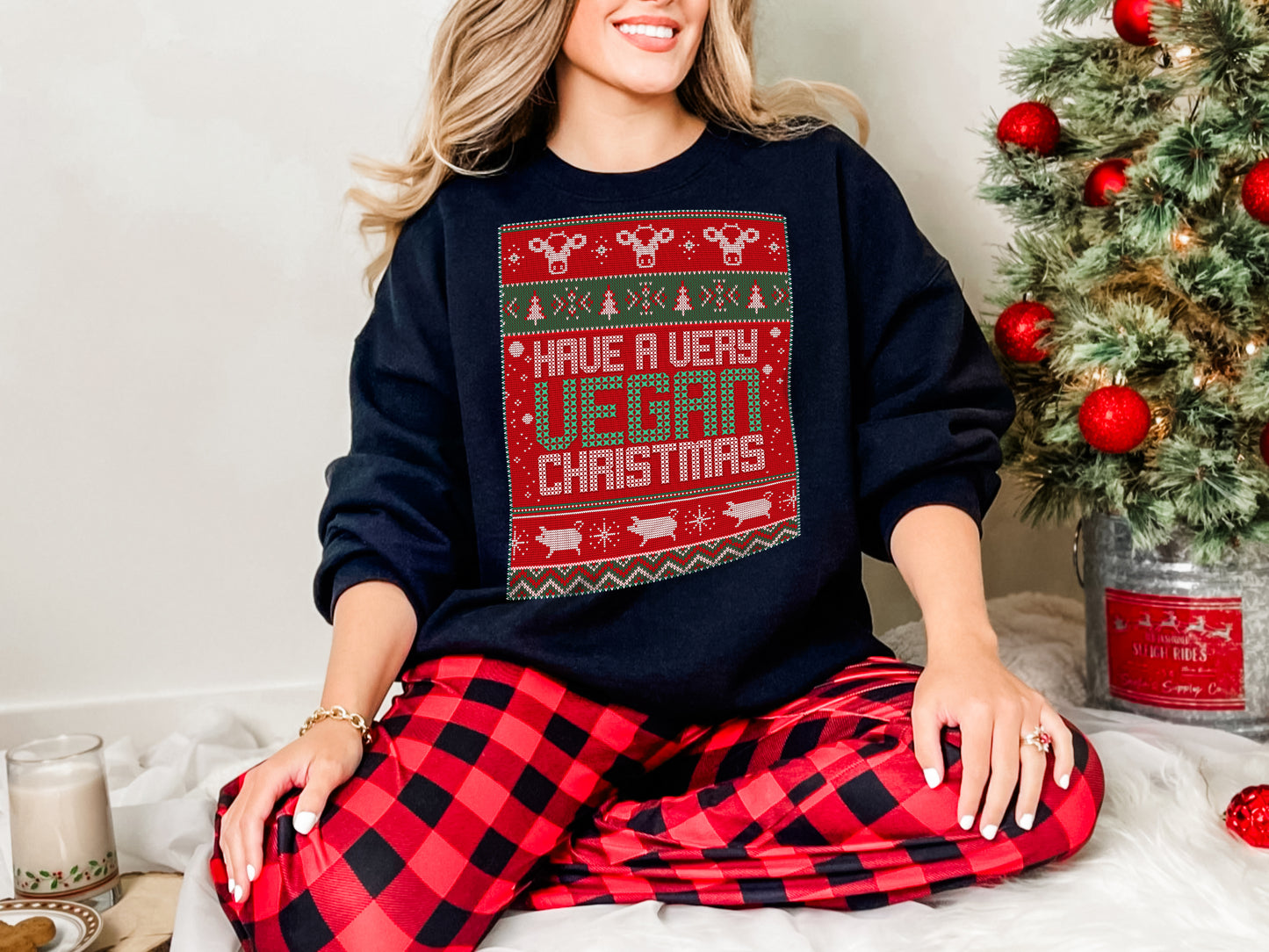 Vegan Ugly Christmas Sweater  Unisex 100% Cotton Crewneck Sweatshirt